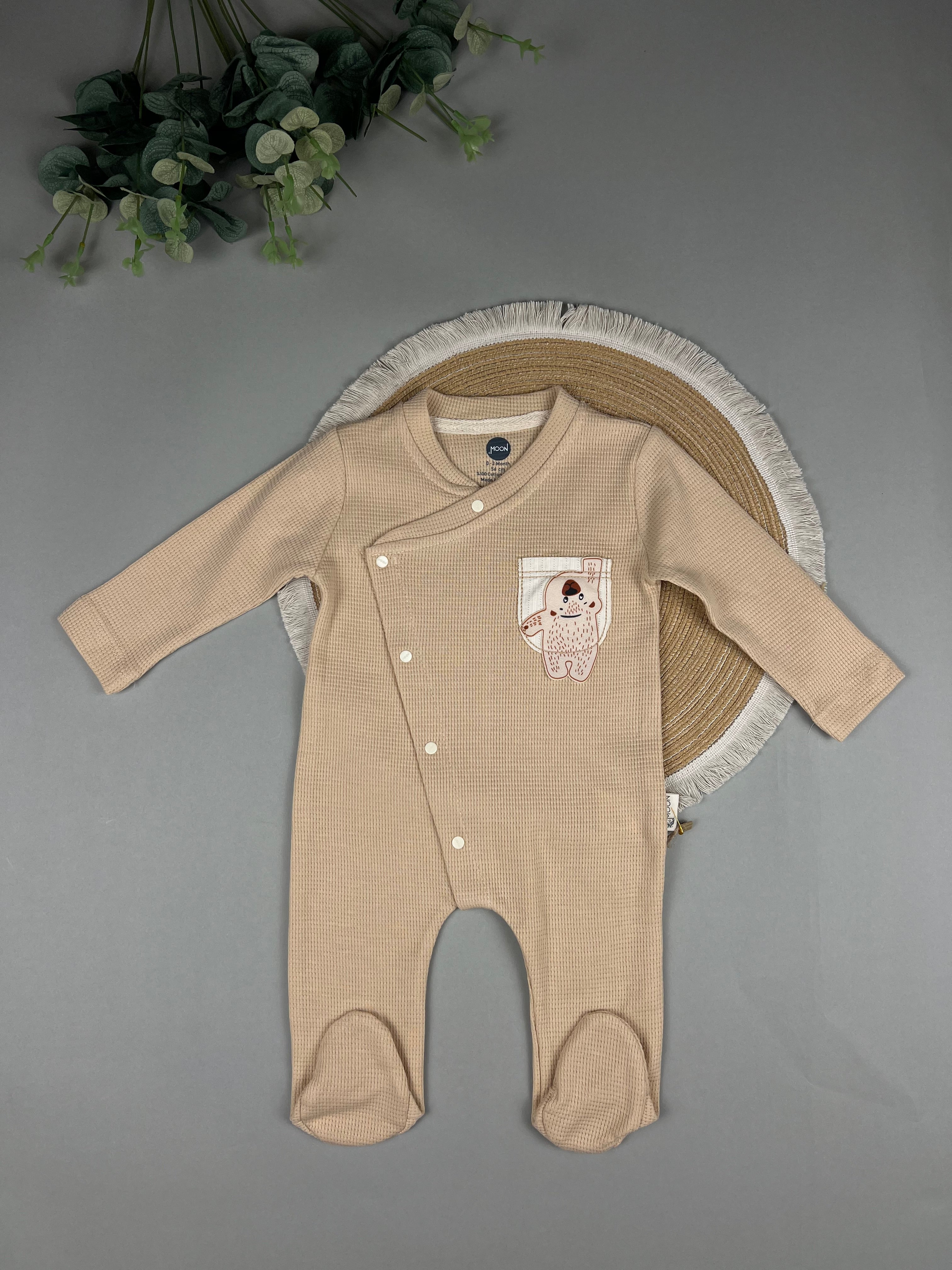 Baby Waffle Cotton Footed Romper – Bear Pocket