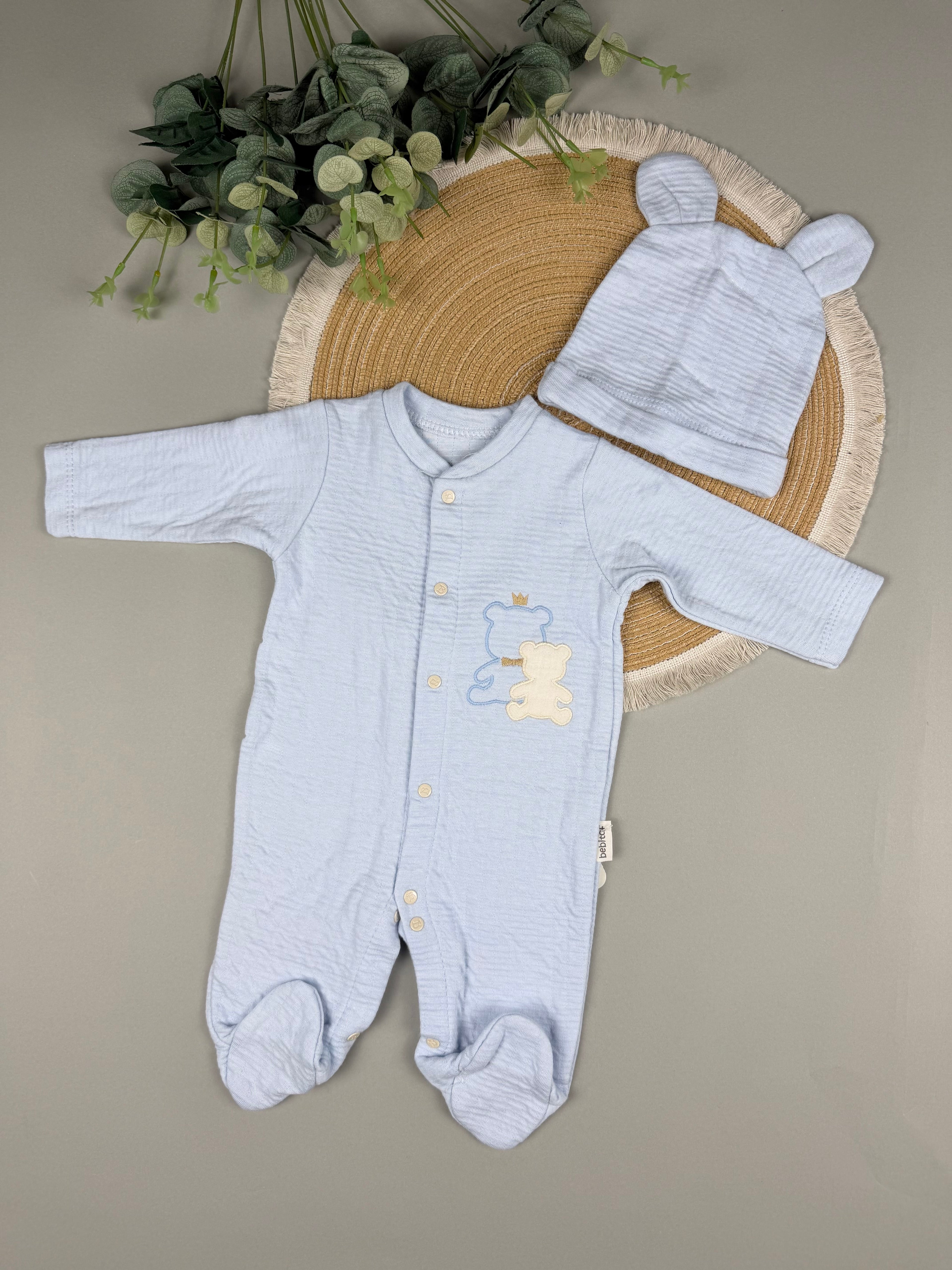 Footed overall with hat ( green and blue )