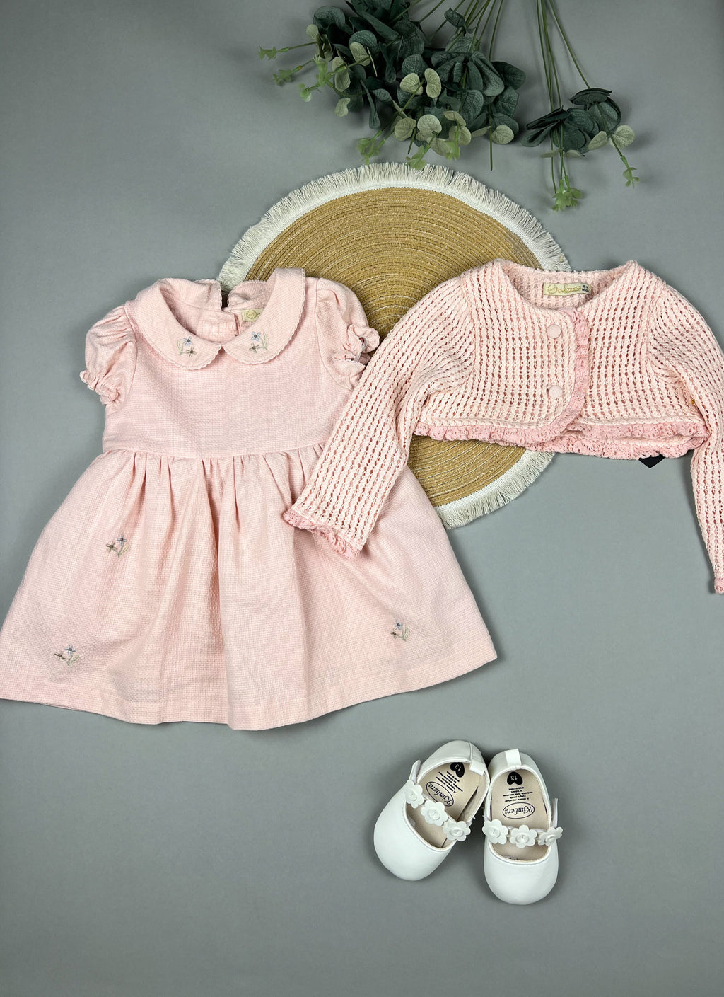 Baby Girl Pink Dress Set with Knit Cardigan