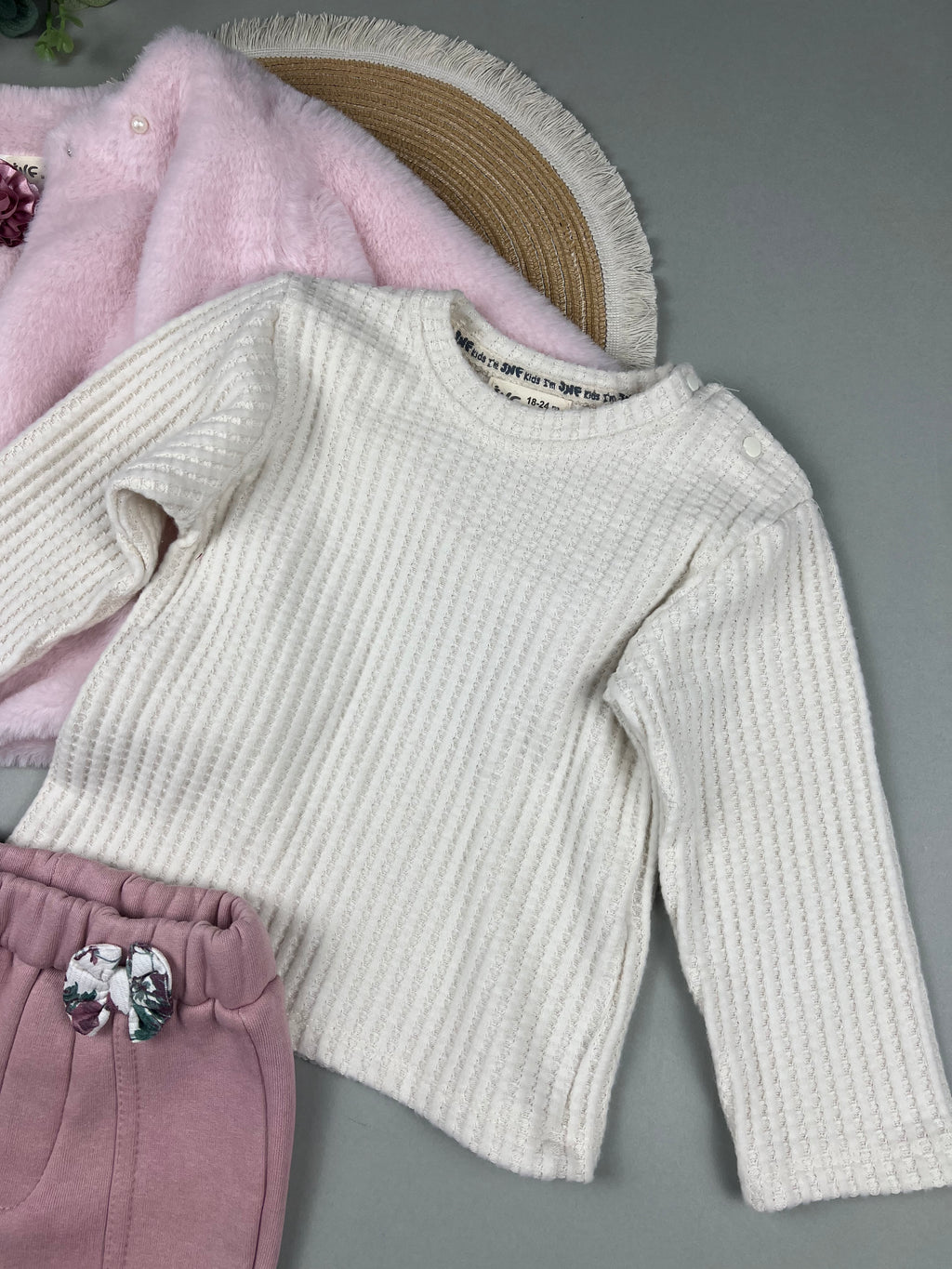 Fur jacket with cotton top and fleece pants