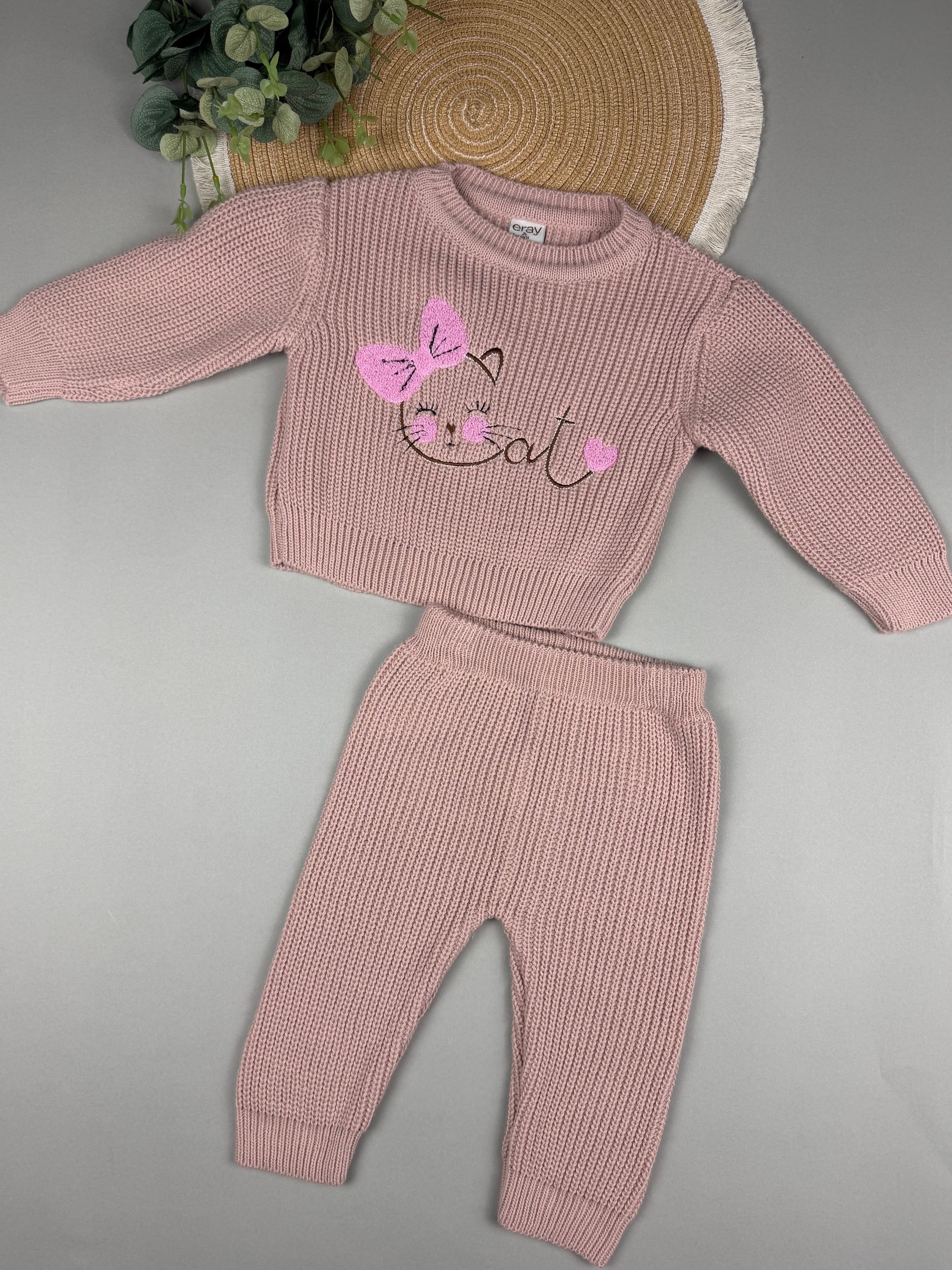 Cat print knit set