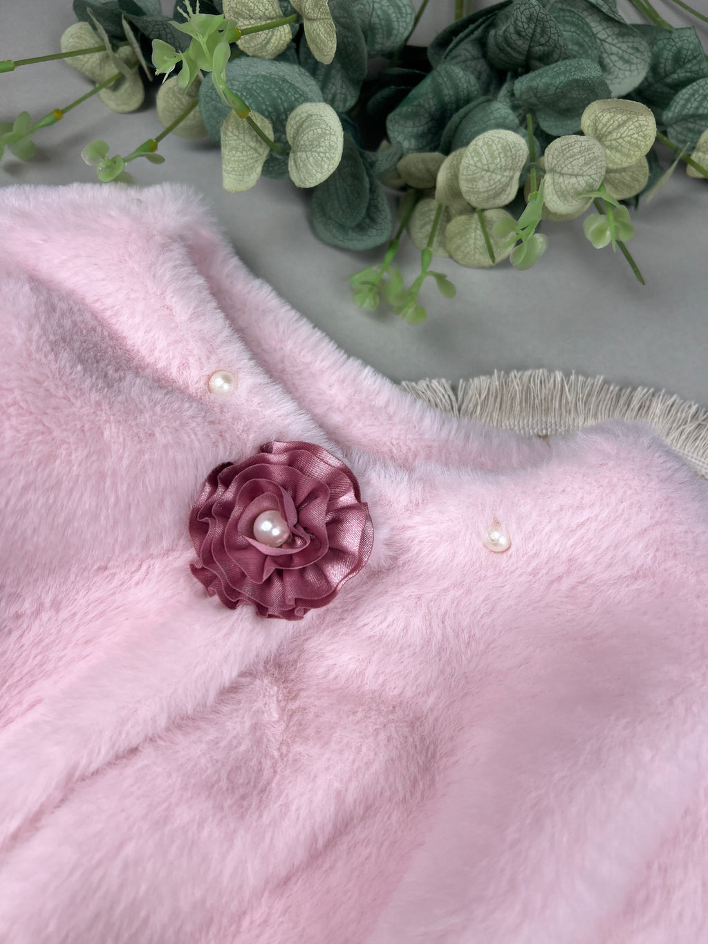 Fur jacket with cotton top and fleece pants