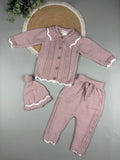 Three-piece soft knit set with hat