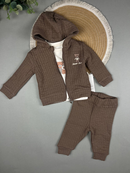 3-Piece Quilted Cotton Set – Sweet Bear (Jacket, Pants & T-Shirt)