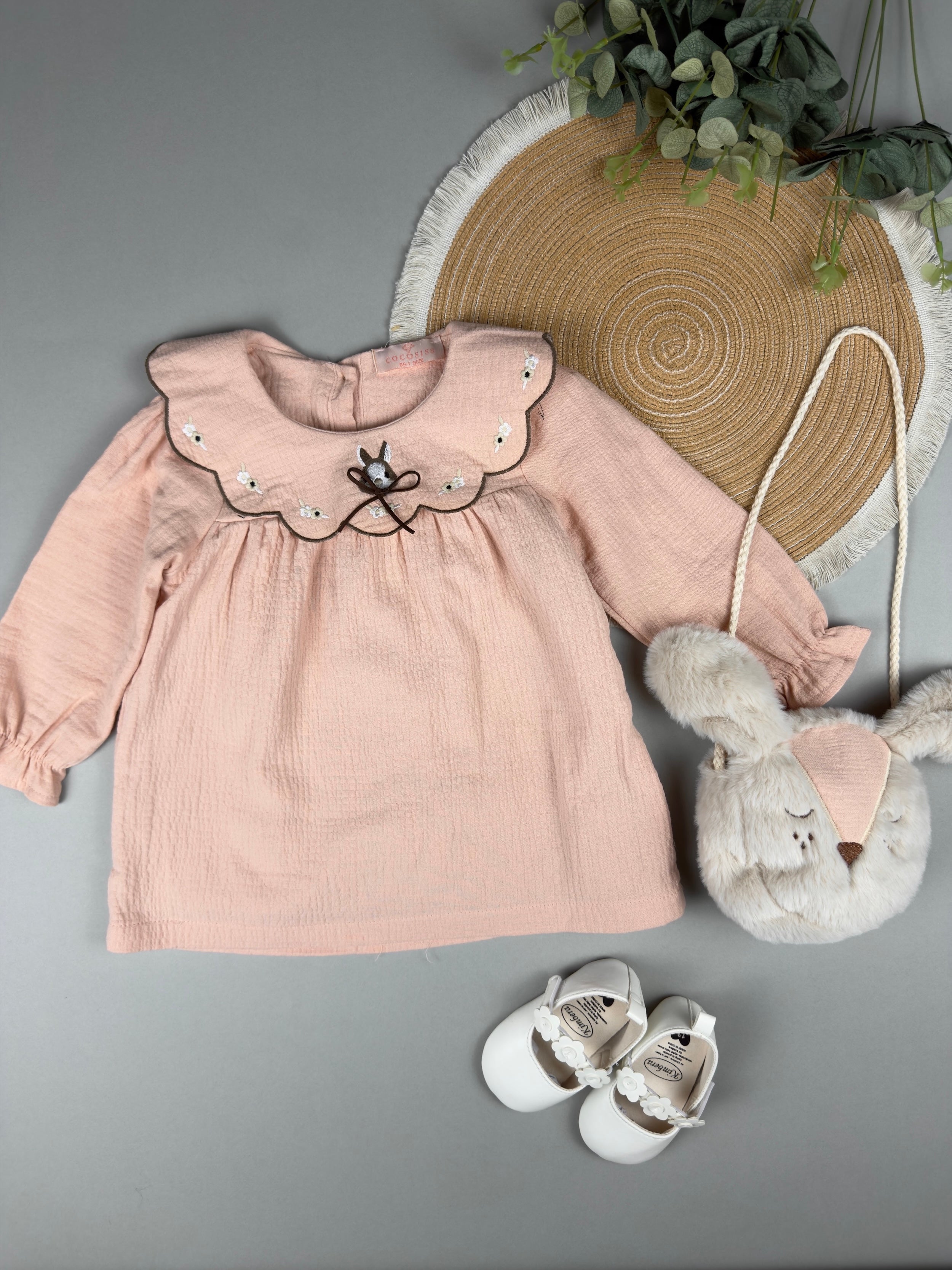 Blush Baby Dress with Bunny Bag