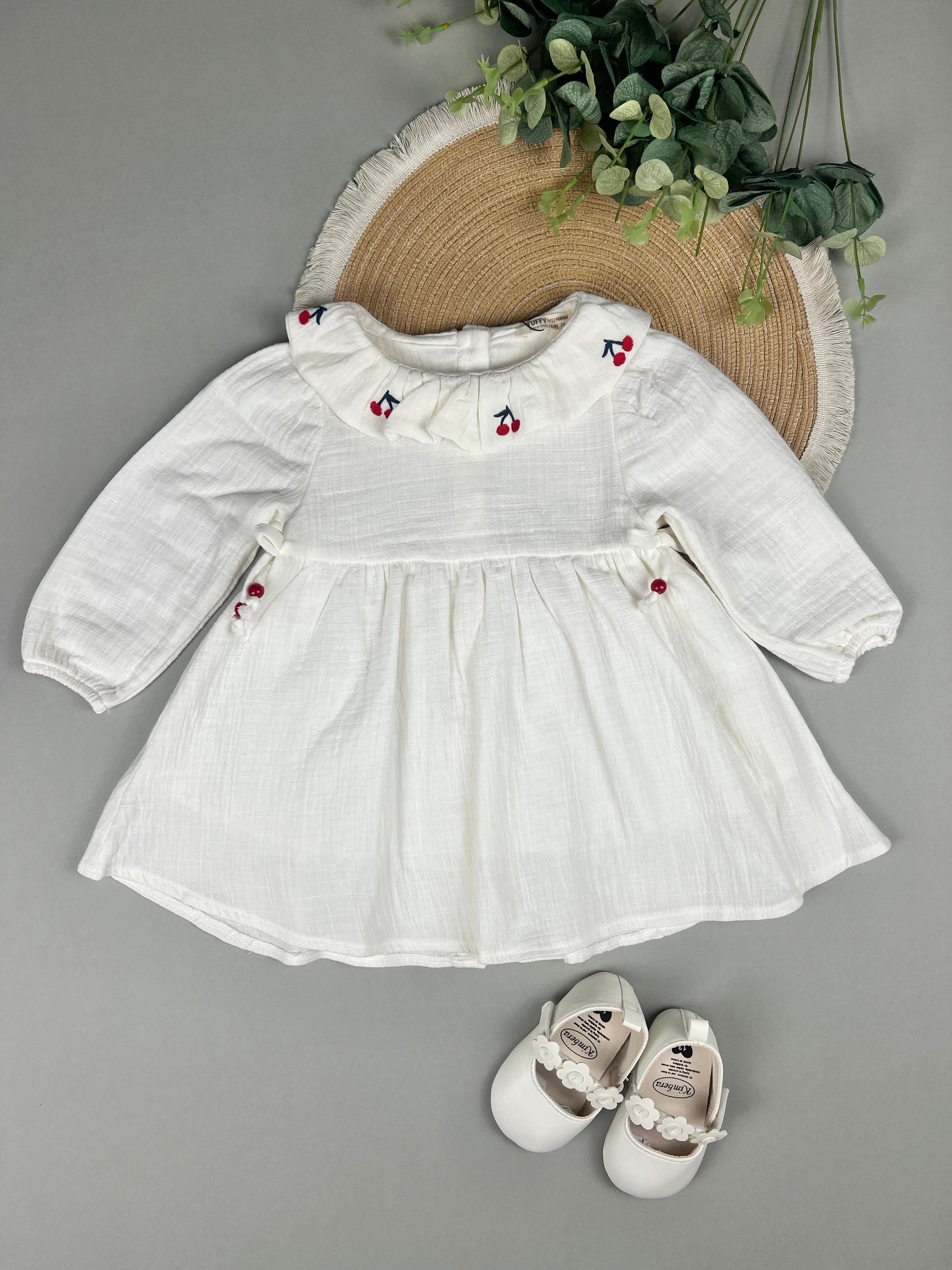 White Dress With Cherry Print