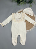 Classic Cream Baby Sleepsuit – “Love” Detail & Matching Hat